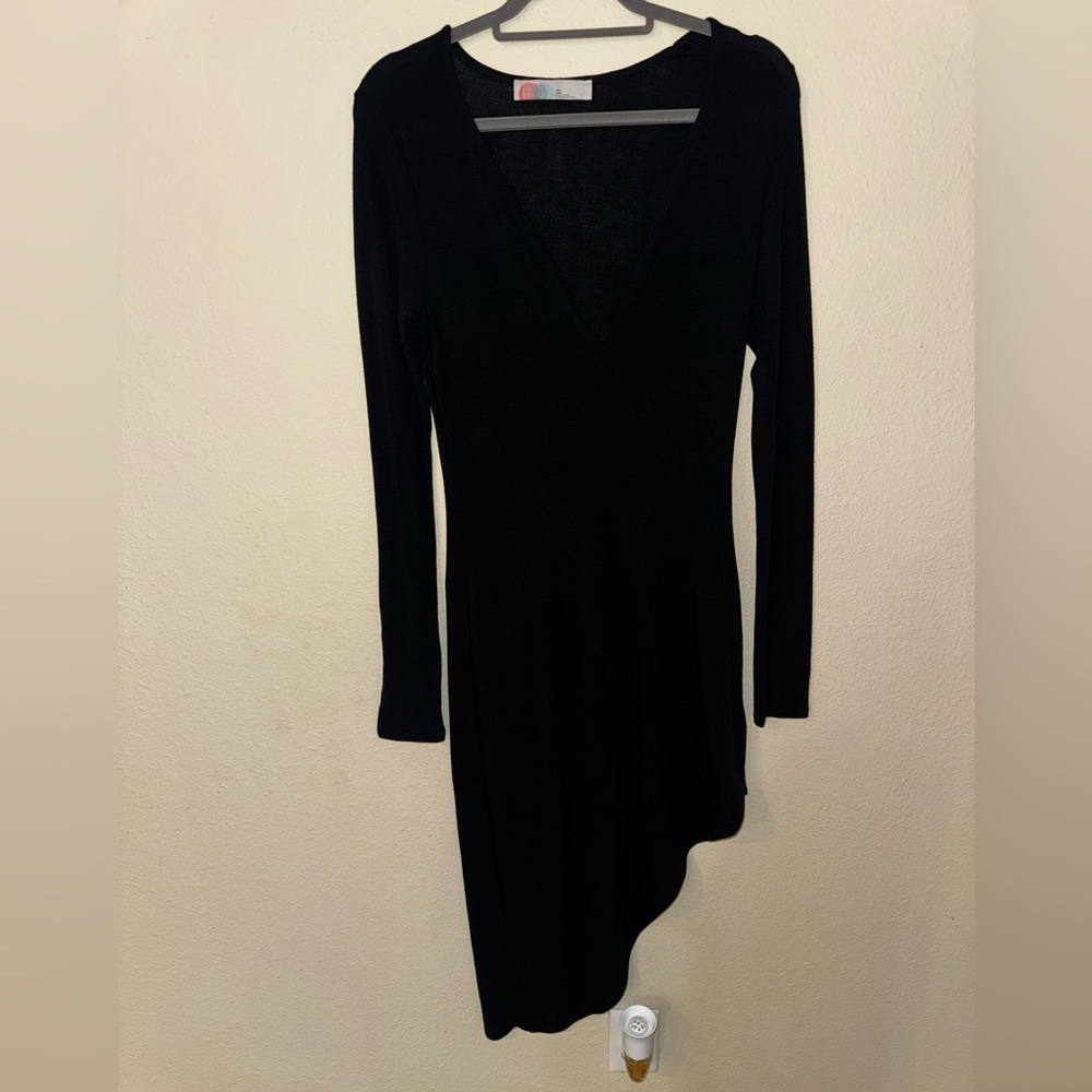 Free People Black V-Neck Asymmetrical Cocktail Dress